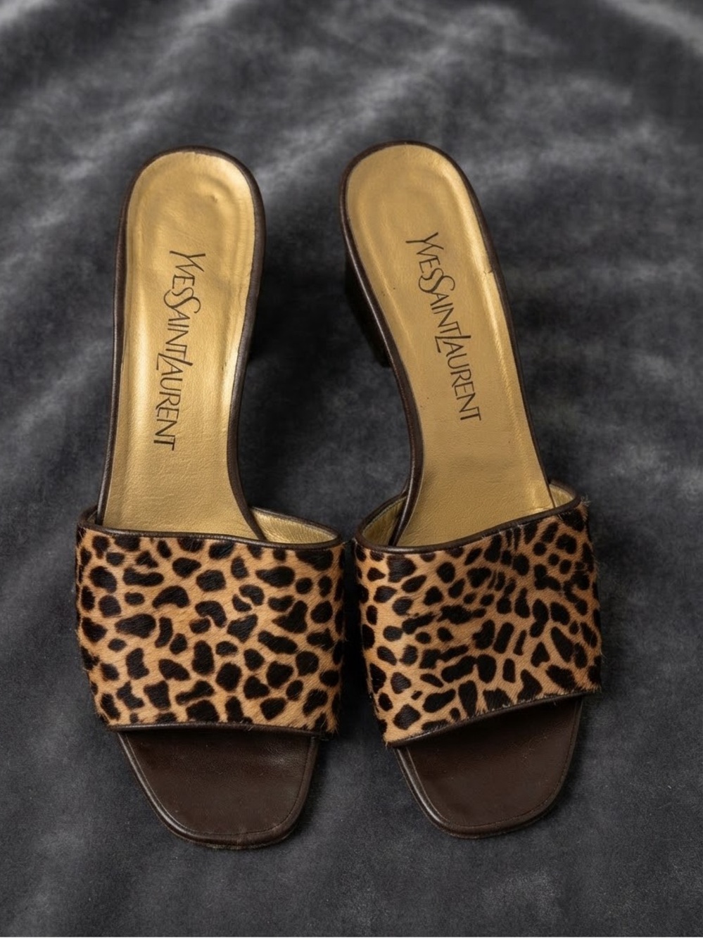 Yves Saint Laurent Leopard-Print Slide Mules - Brown & Black